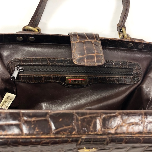 Vintage TALBOTS Brown Leather Croc-embossed Bag - Picture 5 of 9